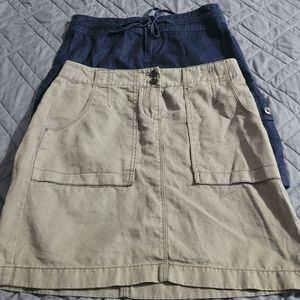 Set of two Ann Taylor LOFT Skirts size 00 Denim Khaki.